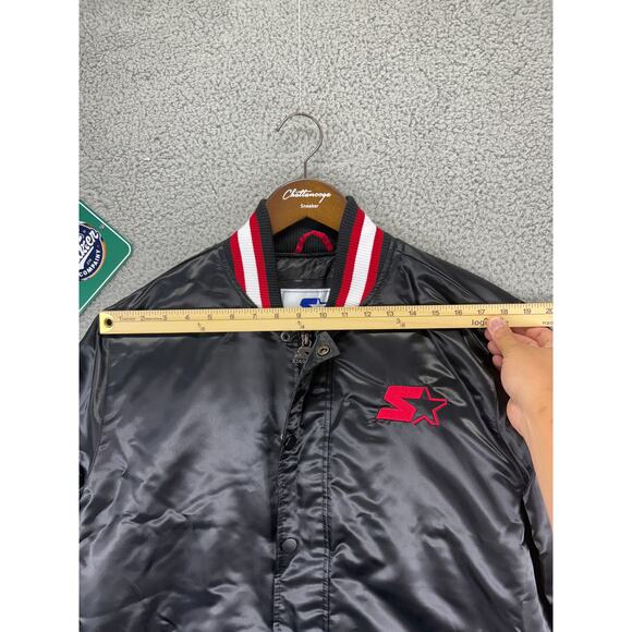Starter Retro Satin Varsity Bomber Jacket Mens Medium Black Red $225 NWT NEW M - Picture 3 of 10